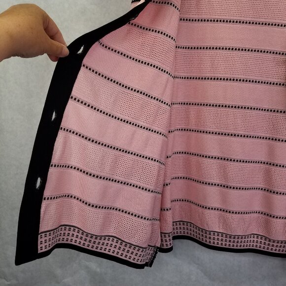 Misook Cardigan Women's L Ribbed Mesh Long Sleeve Button Front Pink Black Stripe - Picture 8 of 12
